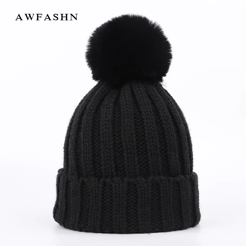 2019 Hot Children's Solid Color pom-pom Knit Beanie Hat Winter Boy Girl Soft Cap Baby Beanies Pompom Cute Kids Bone Warm Slouchy |