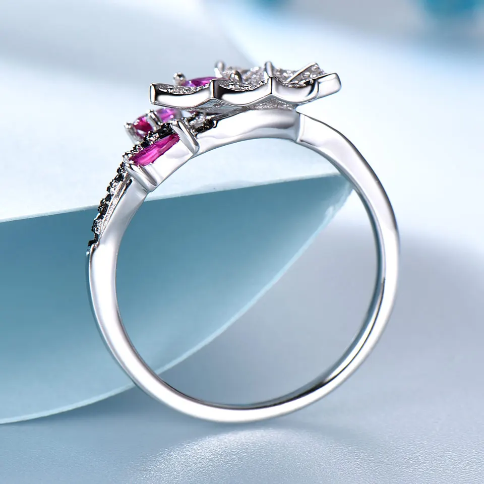 Cena UMCHO stałe 925 srebro pierścionki dla kobiet naturalny czarny spinel Ruby kamień moda unikalny pierścień z motylem Fine Jewelry