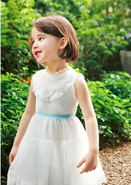 

2016 New Fashion Korean Style Summer  Sleeveless White Girl Princess Dress Kids Mesh Dress Little Girls Tulle Dress Clothes