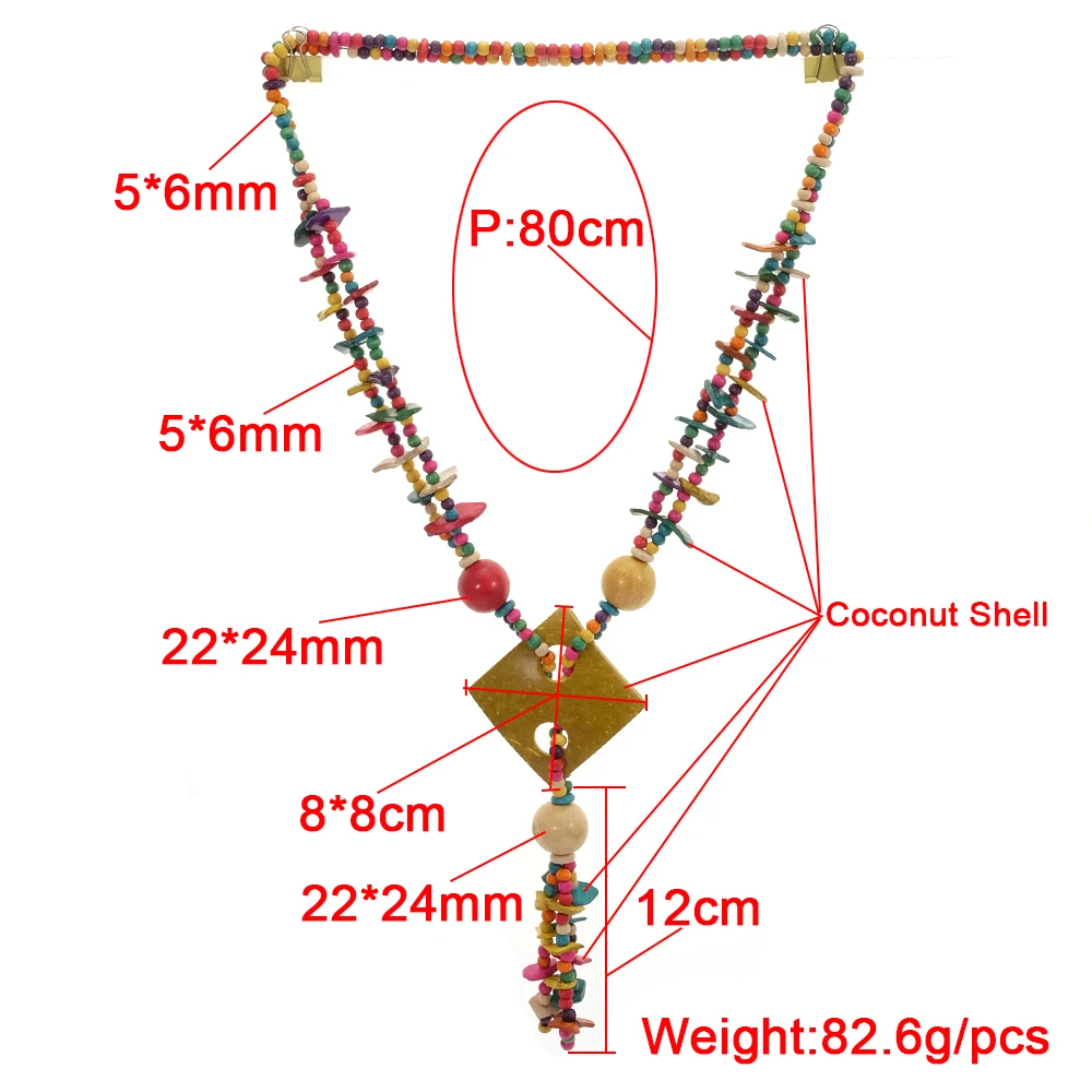 BeUrSelf этническое красочное богемное ожерелье из кокосовой скорлупы для женщин ручной работы с бусинами Геометрическая подвеска длинное деревянное кокосовое ожерелье