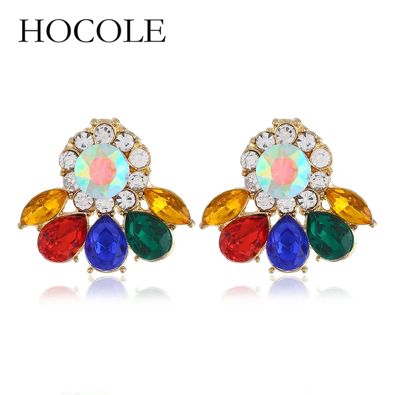 

HOCOLE New Stud Earrings 2018 Elegant 5 Colors Crystal Earrings For Women Trendy Shiny Flower Earrings Christmas Party Gift