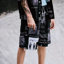HFNF мужские шорты с газетным принтом, повседневные шорты, летние хлопковые мужские спортивные шорты