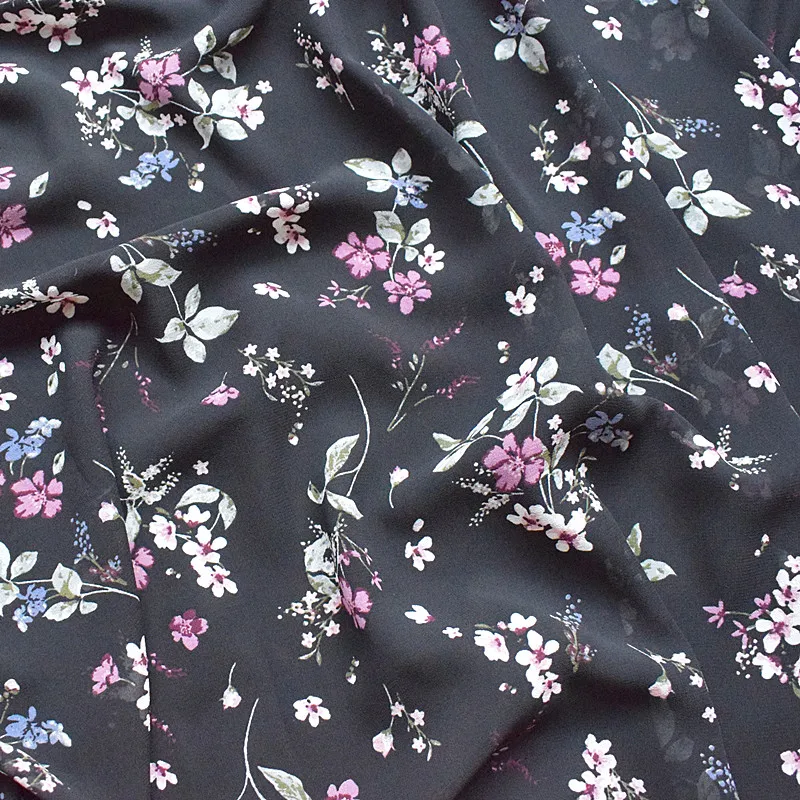 

145x100cm Imported Black Floral Print Soft Chiffon Fabric for Women beach Dress,Shirts Sewing Patchwork Cloth Upholstery