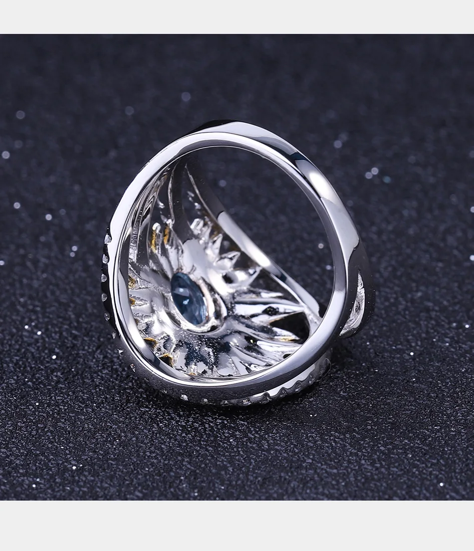 GEM'S BALLET 1.00Ct натуральный Швейцарский Голубой Топаз кольца с подсолнечником ювелирные украшения 925 пробы Серебряное кольцо ручной работы для женщин Bijoux