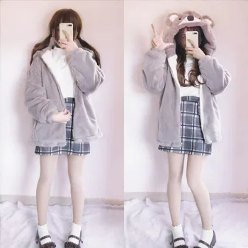 

2019 New Arrival New Japanese Lovely Soft Girls'suit In Winter , Furry Koala Coat, Ladies' Loose Thickened Thermal Overcoat