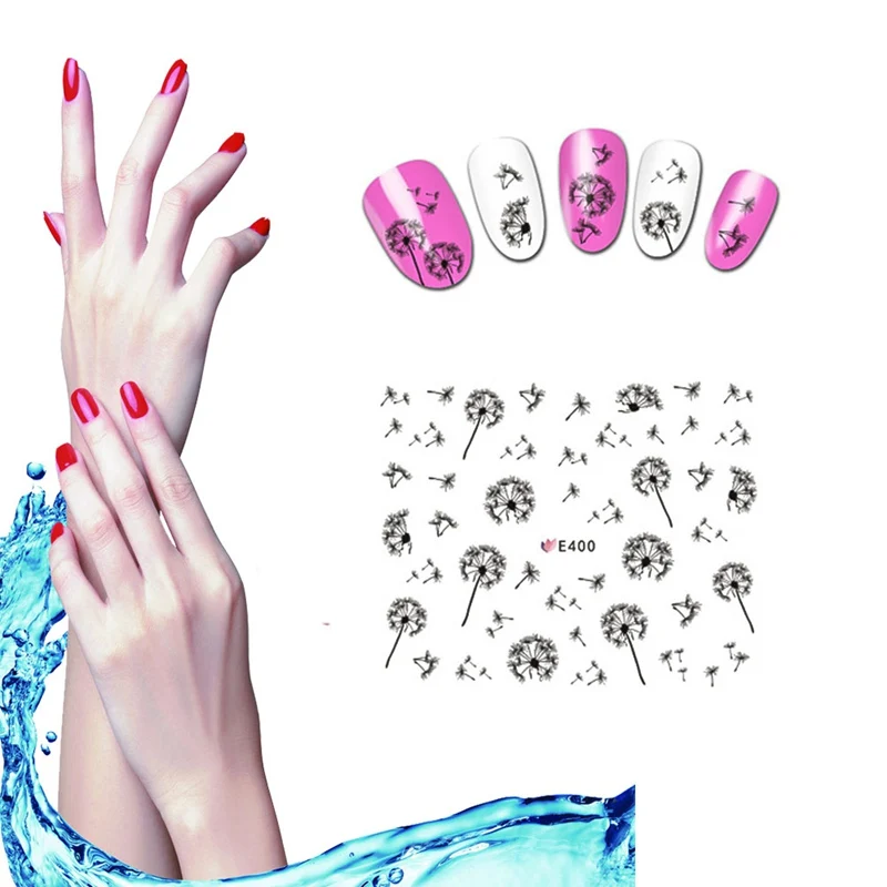 Летающий Одуванчик ногтей воды переводные наклейки Маникюр украшения для ногтей