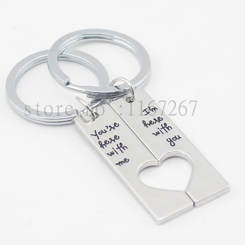2016 new arrive &quotyou 're here with me I'm you &quotDog Tag Matching Heart Pendant Necklace Couples Gift necklace&ampkeychain |