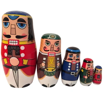 

Besegad 5PCS Wooden Russian Nesting Dolls Walnut Soldier Style Matryoshka Nesting Doll Set for Children Birthday Gift Home Decor
