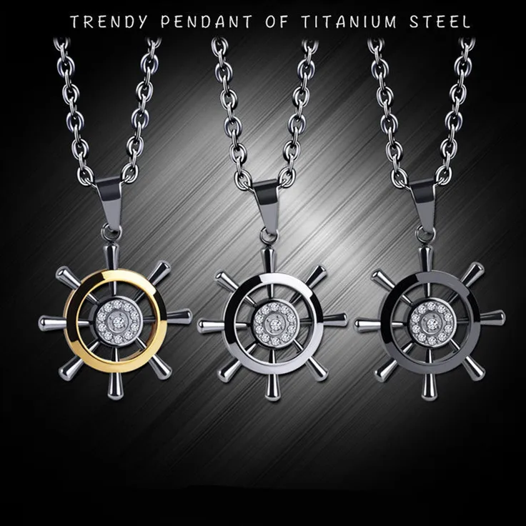 

2019 New Goofan Hiphop Rudder set Necklace Pendant High Quality Stainless Steel Fashion Jewelry For Men Women Gift