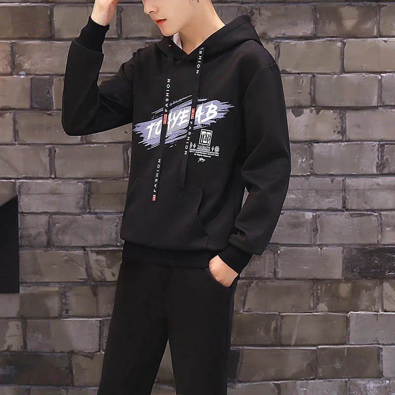 2019 Men's Sets 2 Pieces Sweatsuits Mens Tracksuit Pullover Hoodie and Pants Strips Hooded Sweatshirt Sportswear Mens Clothing