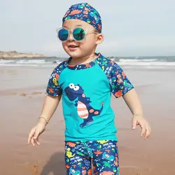 Новый детский купальный костюм из двух предметов, милый купальный костюм для маленьких мальчиков с рисунком динозавра, детский купальник