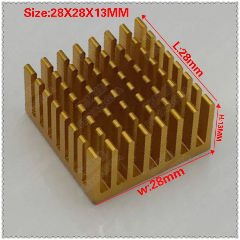 Free shipping 5pcs 28 28 13 mm Aluminum Heat Sink Golden Anodized For Electronic Chip