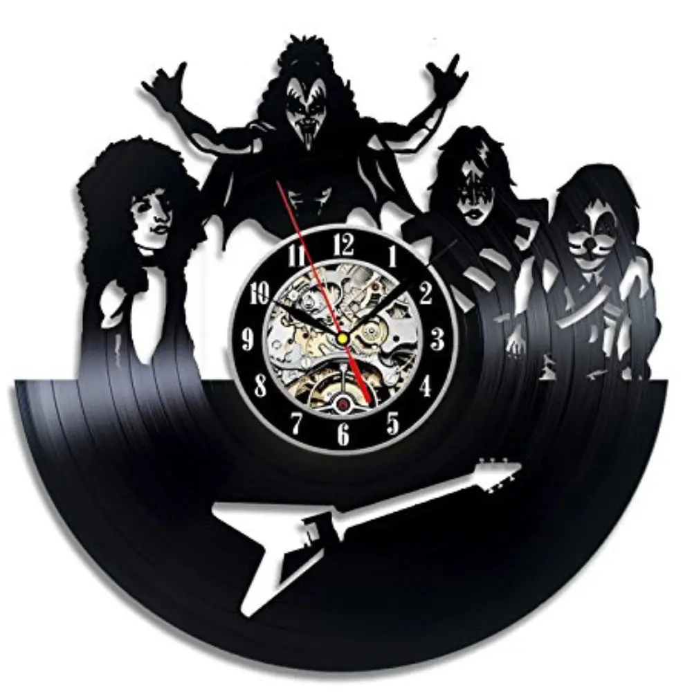 

KISS Rock Band Wall Clock Modern Design for Living Room Vinyl CD Record Closks Retro Style Wall Watch Home Decor Silent 12 inch