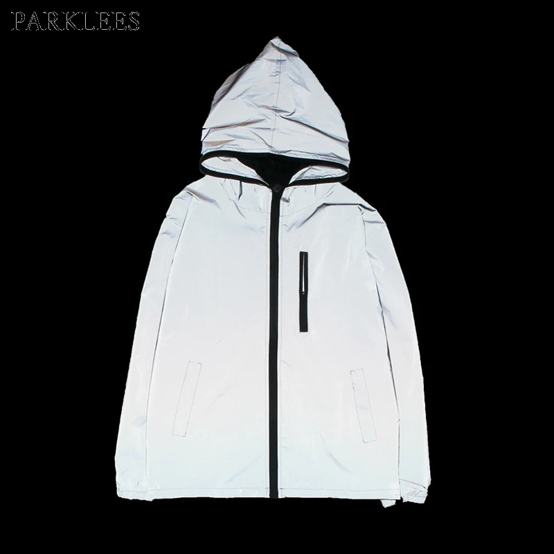 

Reflective Noctilucent Light Hooded Jacket Men/Women Hip Hop Night Sporting Fluorescent Mens Jackets Coats Running Pocket Jacket
