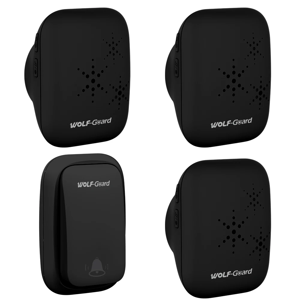 

Wolf-Guard Black Wireless Home Security Welcome Self-Power Waterproof Doorbell LED Indicator Multiple Music Smart Door Bell