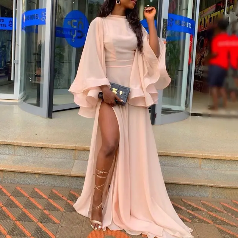 

Summer Sexy Club Elegant Party Women Long Dress Pink Mesh Split Plus Size Draped 2019 African Female Evening Wedding Maxi Dress