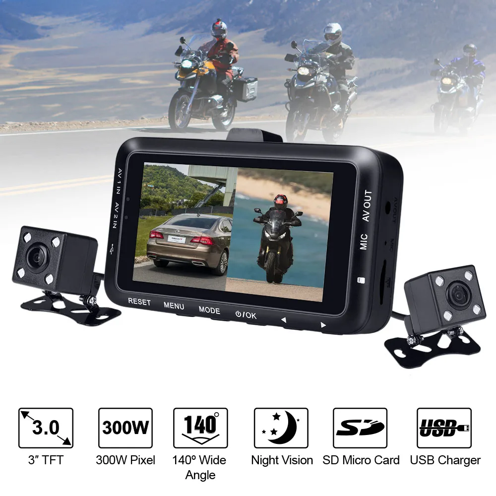 BEST  3 inch DV168 LCD Motorcycle DVR motorbike Video Recorder Dual Lens Cameras Dash Cam 140 Degree Wide