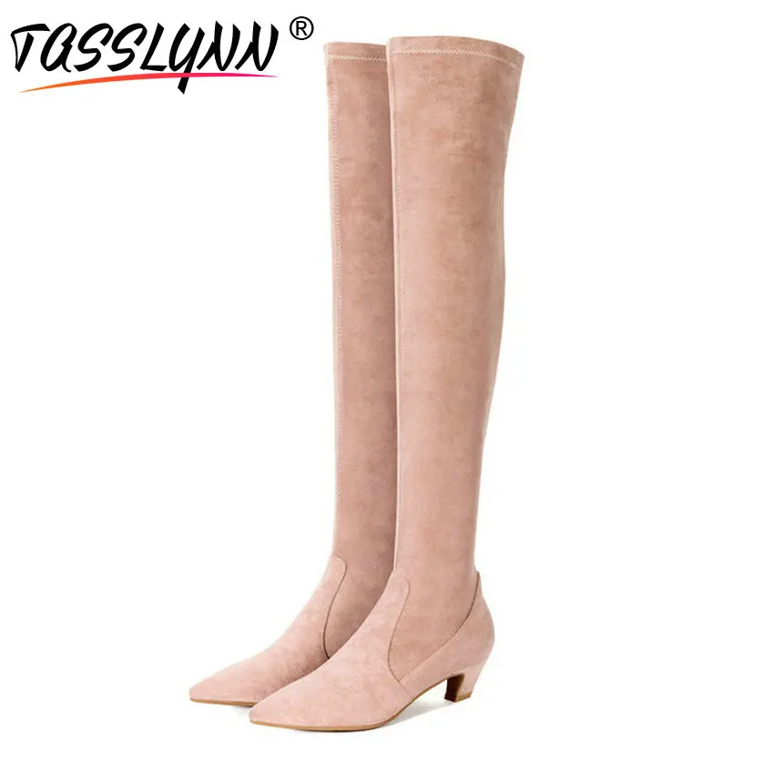

TASSLYNN 2018 Fashion Women Boots Pointed Toe Cow Suede Winter Shoes Women Over The Knee Boots Thin Heels Woman Shoes Size 34-39
