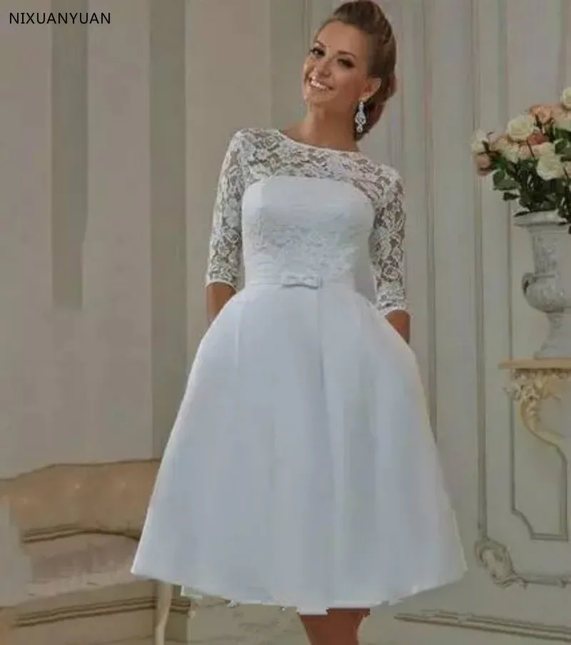 Элегантное короткое свадебное платье трапеция Vestido De Noiva 2021 кружевные свадебные