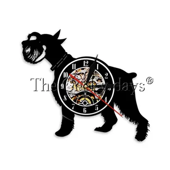 

1Piece Schnauzer Dog Vinyl Record Wall Clock Dog Breed Scottish Terrier Puppy Silhouette Wall Clock Portrait Art Dog Lover Gift