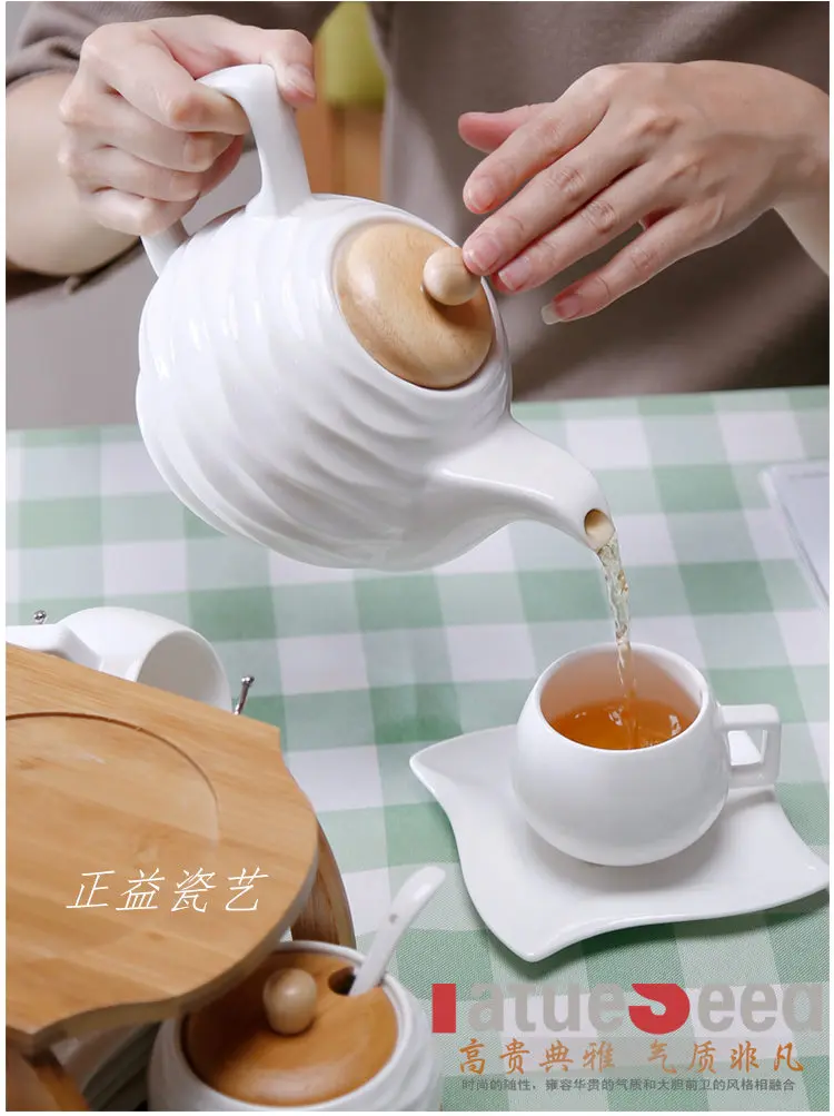 Керамические чашки кофейники в европейском стиле с бамбуковой деревянной рамой кофейные чайные сервизы кофейные капсулы фарфоровые чайные сервизы из костяного фарфора