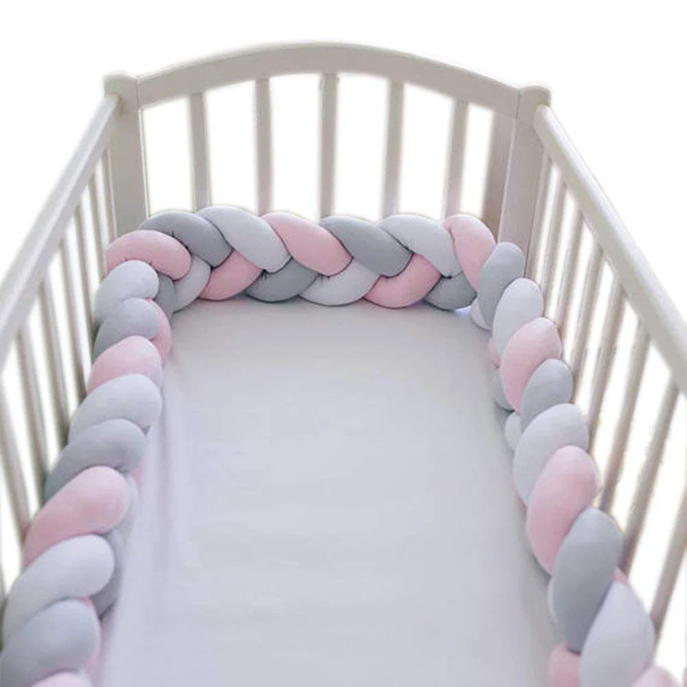 us 11 59 18 off baby crib bumper knotted braided plush nursery cradle decor newborn gift pillow cushion junior bed sleep bumper 2 meters whi in cradle designs for living room