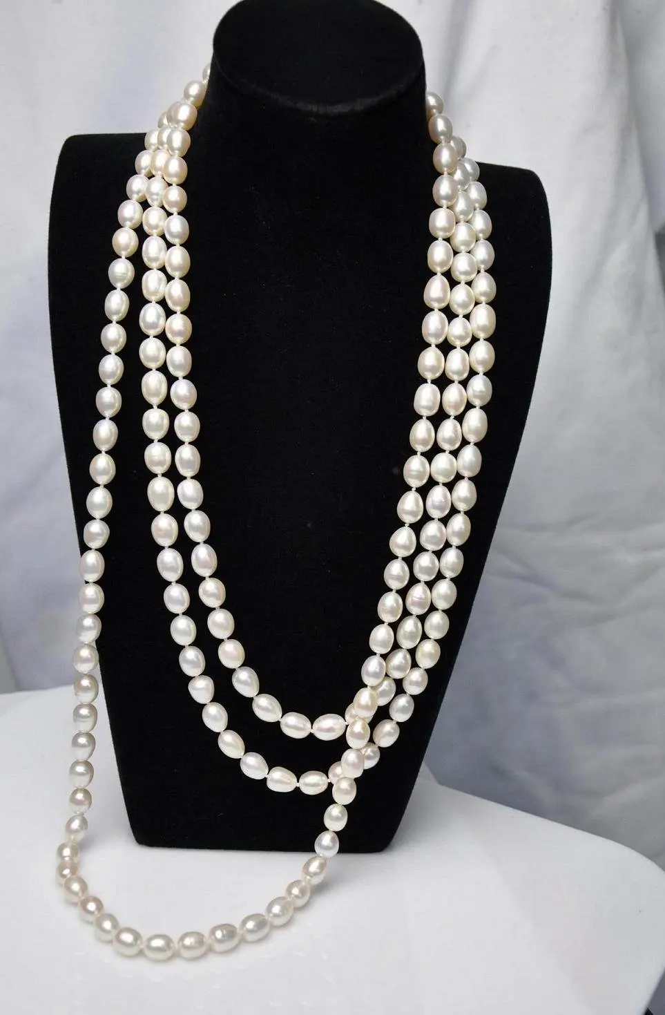 8.5 9.5 mm White Freshwater Pearl Rice rope Necklace-in Necklaces ...