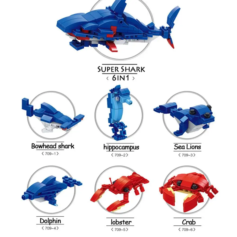 

2019 Hot egg shark dinosaur animal armored car convenience store building blocks toys DIY Assembly Model figures