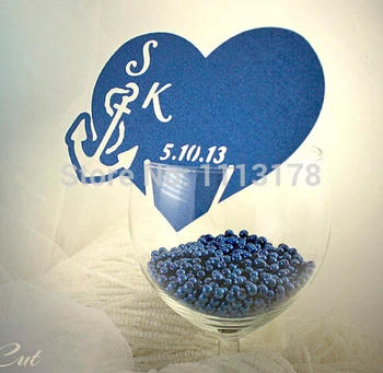 

personalized ocean wedding party escort cards anchor Wine Glass markers table place card Cake Toppers birthday baby showerpc001