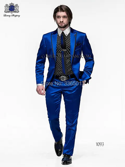 Royal Blue Wedding Suits For Men 2018 New Fashion Shiny Satin Prom Royal Blue Wedding Suits For Men 2018 New Fashion Shiny Satin Prom Party Wear Suit