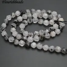 6 мм~ 12 мм натуральный черный рутилированный кварцевые с бриллиантами резка граненый камень круглые свободные бусины 3 нити в партии