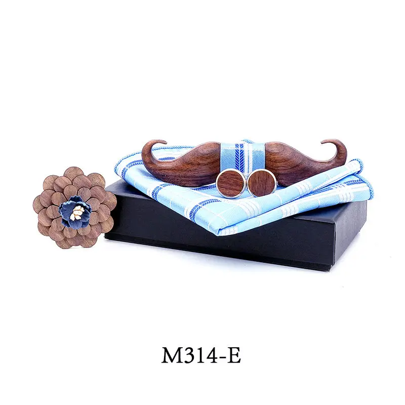 3D черный орех борода деревянная бабочка для мужские свадебные Papillon Corbatas печатных древесины галстук-бабочка носовой платок набор мужской костюм - Цвет: M314-E