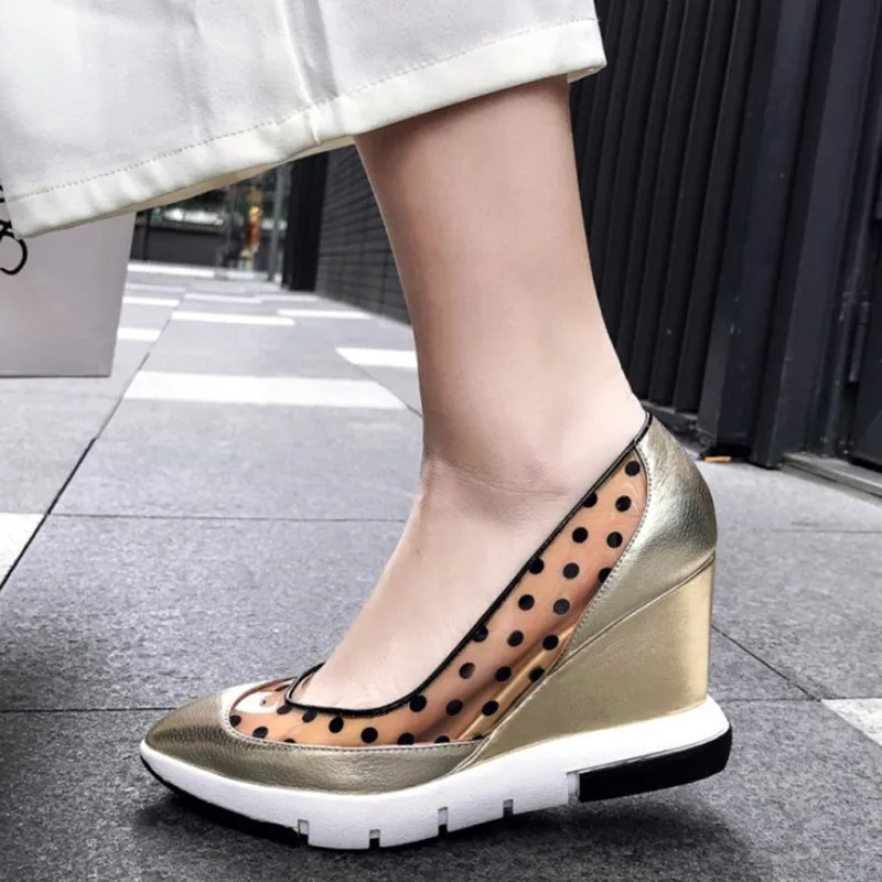 

2019 Spring Transparent Shoes Women High Heels Pointed Toe Wedge Shoes Women Pumps Casual Shoes Platform Slip On High Quanlity
