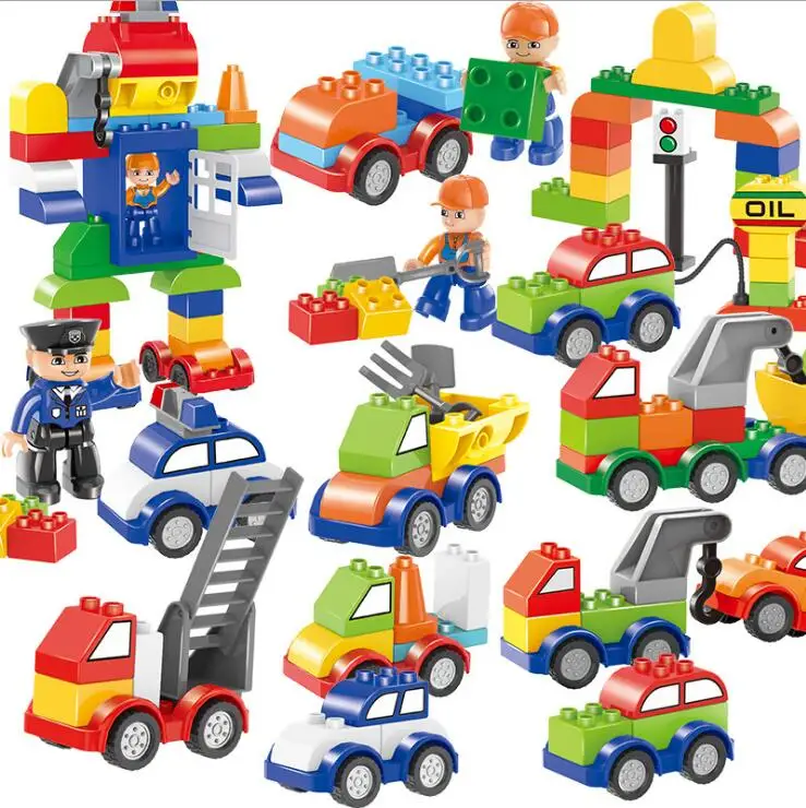 

Plastic Model Building Blocks Engineering Truck Robot Train Car Toys Police City Traffic Light Compatible Legoingly Duplo Bricks