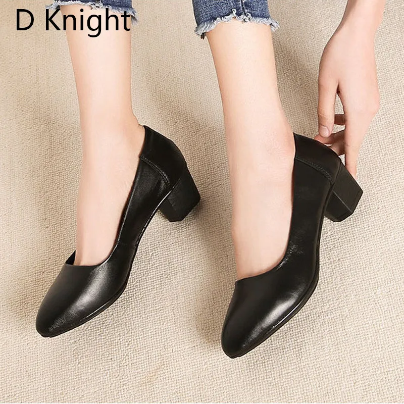 Women Genuine Leather High Heels Shoes Classic Cow Leather Shallow Mouth Women Pumps Ladies Elegant Office Heels Large Size 4-10 (3)