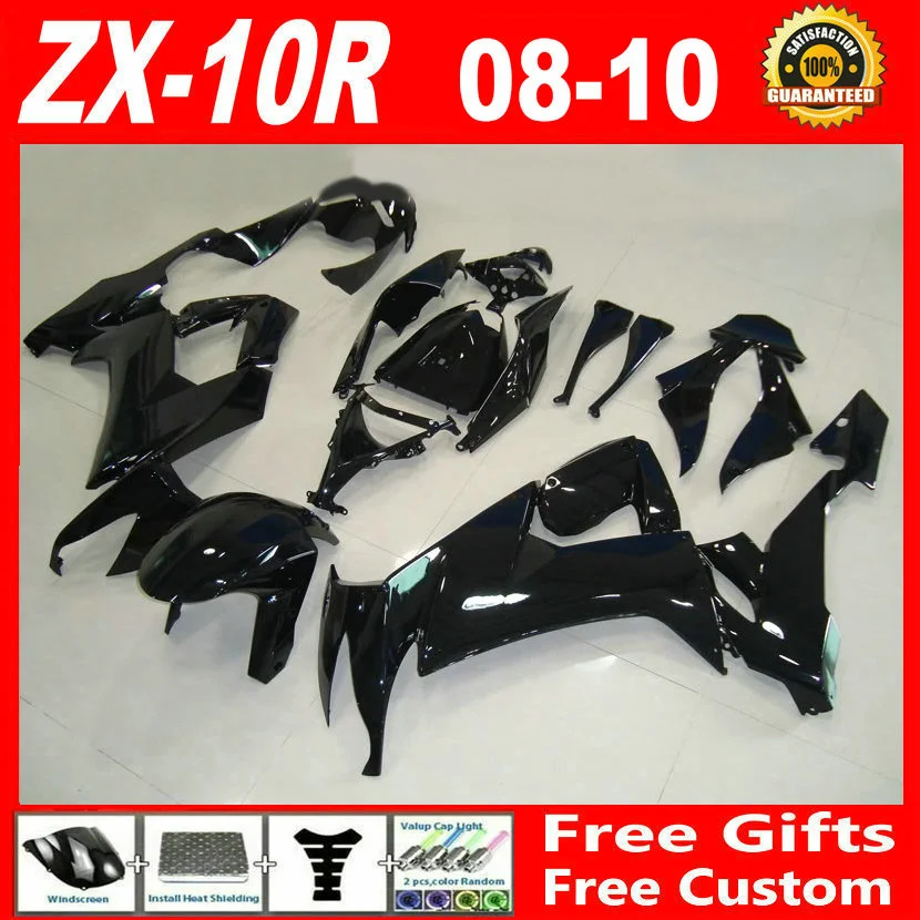 

New hot moto parts fairing kit for Kawasaki Ninja ZX10R 2008 2009 2010 glossy black fairings set ZX10R 08 09 10 OL23