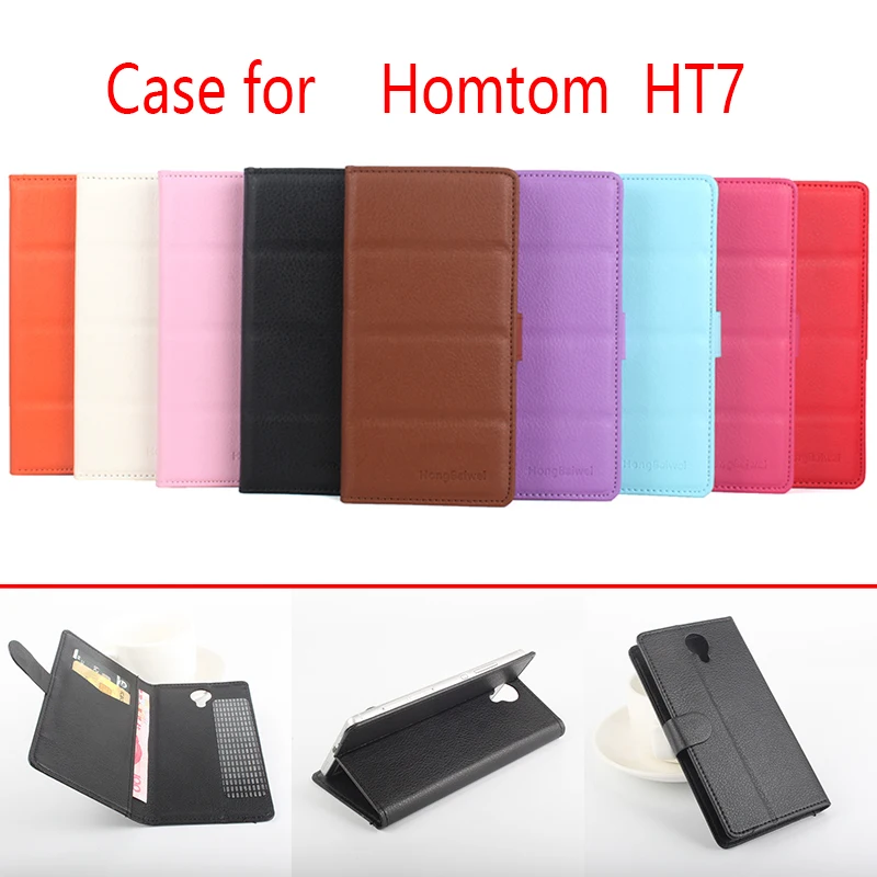 

Phone Cover For Homtom HT7 Case Folio Flip Pure Color Lichee Pattern PU Leather Wallet Case Cover For Homtom HT7