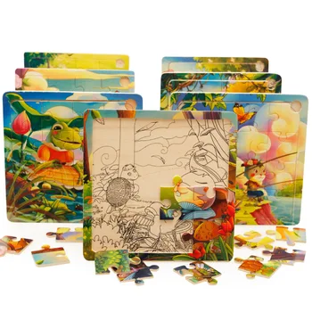 

16 pcs Children toys wooden cartoon animals picture blocks for adults children kids games educational Toys