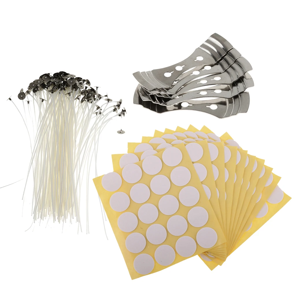 

DIY Candle Making Kit Metal Candle Wicks Holder Cotton Pre Waxed Candle Wicks Fixed Stickers