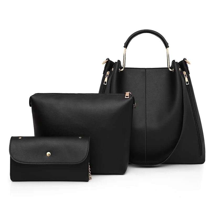 

Dropshipping 3Pcs/Set Fashion Women Messenger Bags Zipped PU Leather Solid Color Handbag Ladies Girls Purse Shoulder Bag