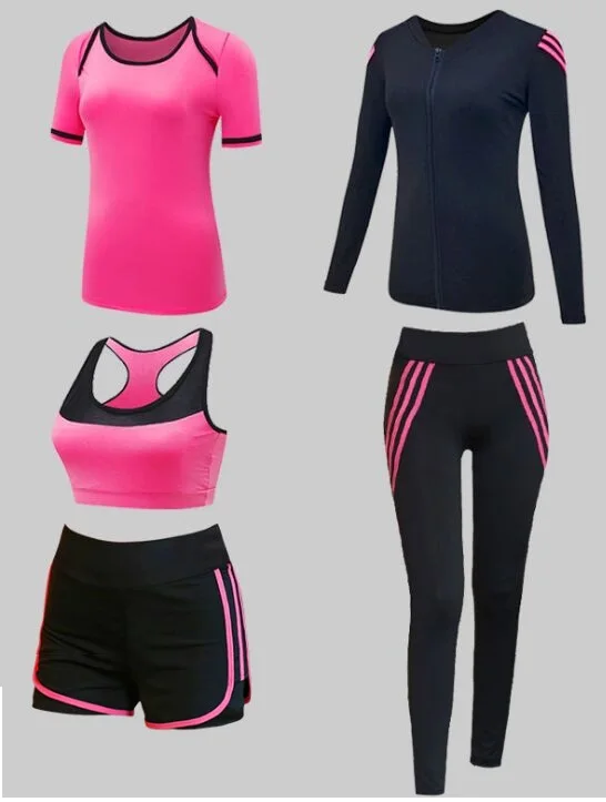

Fitness Suit Sports Gym Woman fitness Set Women's Clothing Gym Sportswear Sport Tracksuit Jacket+Bra+T Shirt+Shorts+Legging XXL