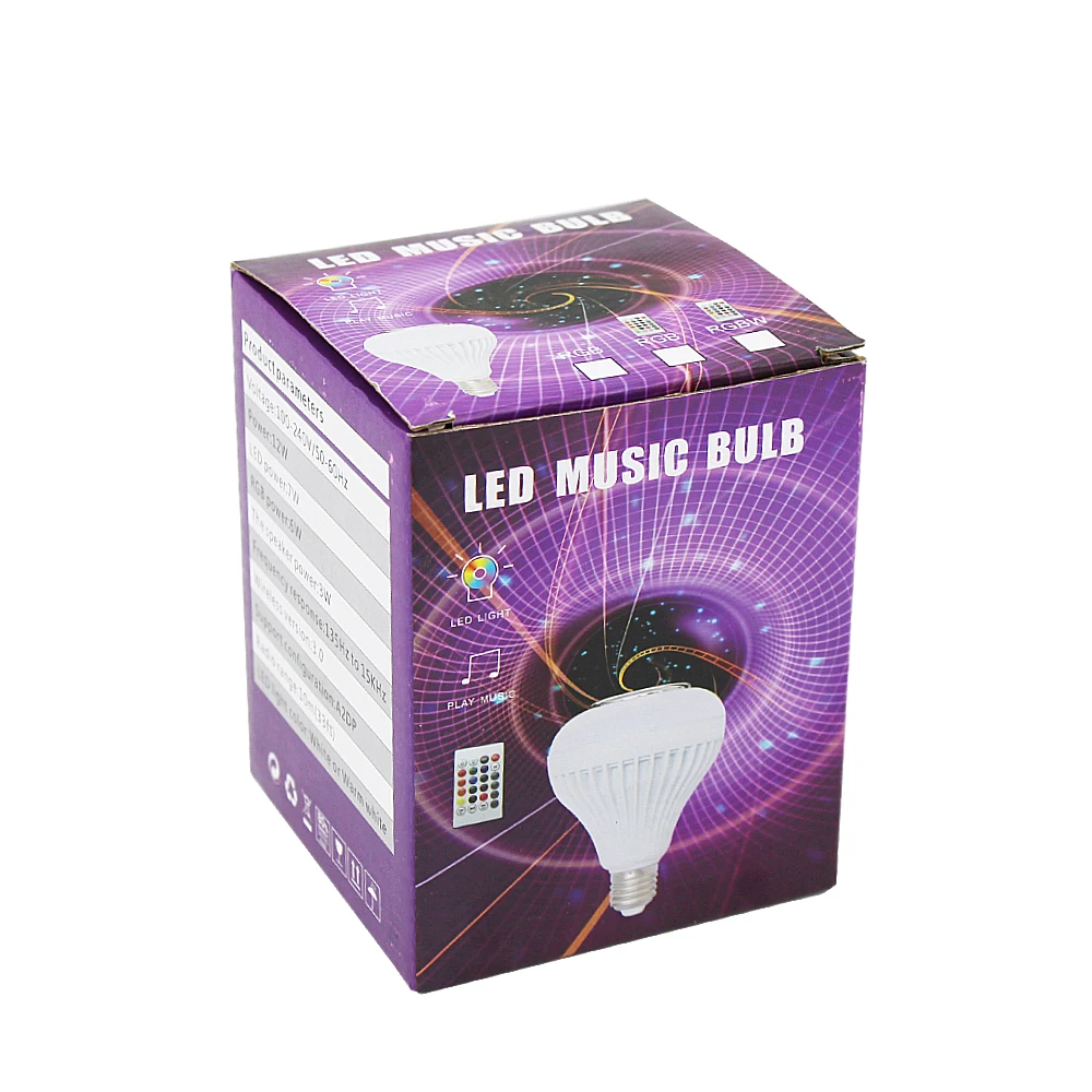 E27 Смарт RGB беспроводной Bluetooth динамик лампа Музыка Воспроизведение затемнения светодиодный светильник лампа с 24Key ИК пульт дистанционного управления