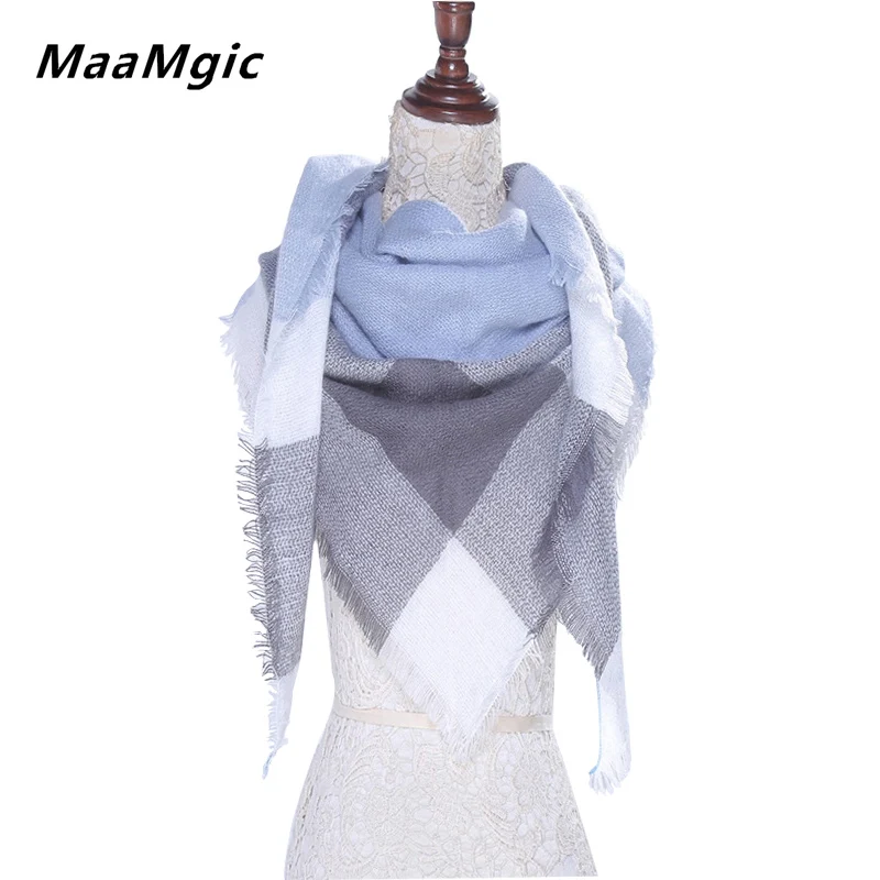 

2017 Fashion Plaid Winter Scarf For Women Men Thick Triangle Scarves Female Winter Accessories Ladies Warm Scarf 140*140*210cm