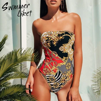 

Print one piece swimsuit female Vintage bikinis 2019 mujer biquini Push up swimwear women monokini Beach wear sexy bathing suit