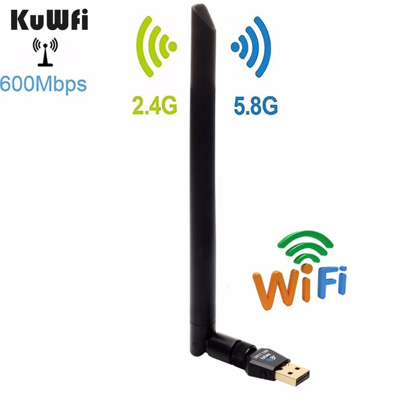 

KuWfi USB Wifi Adapter 600Mbps Wireless Network Card Ethernet Antena Wifi Receiver USB Dual Band 2.4G 5GHz for PC Wi-fi Dongle