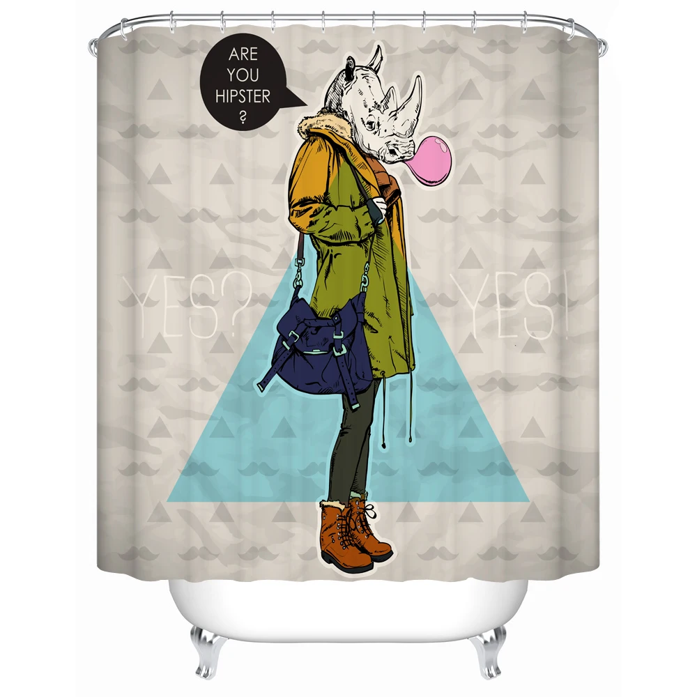 Custom Cartoon Design Hipster Polyester Shower Curtain Polyester Digital Print Water Repellent Fabric Bathroom Decor Curtain Art