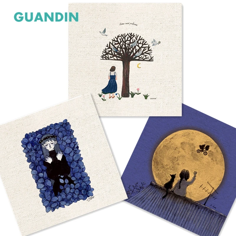 

GUANDIN,DIY Sewing&Quilting Bundle Table Mat/Mouse Pad/20*20cm Pillow Decoration/Hand Dyed Cotton Linen Fabric Girl Pattern