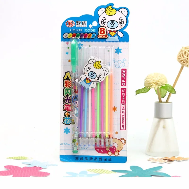 1 Pen and 8 Refill/set Colorful Gel Pen DIY Decoration for Color Pens Set Korean Stationery School kawaii Learning Supplies