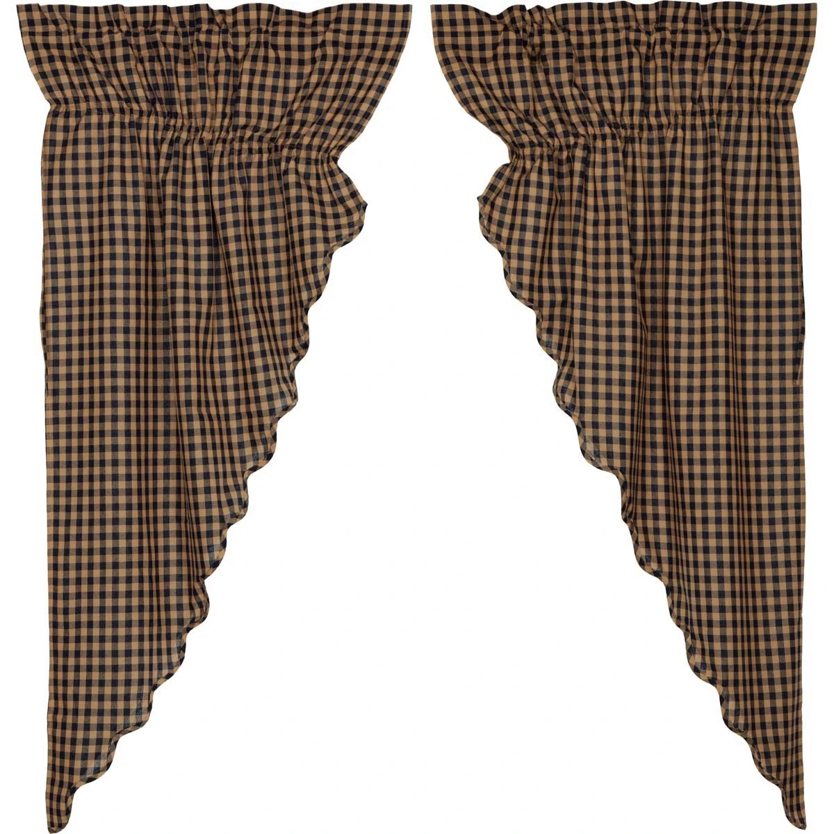 Primitive Window Navy Check Scalloped Prairie Curtain Pair (1)