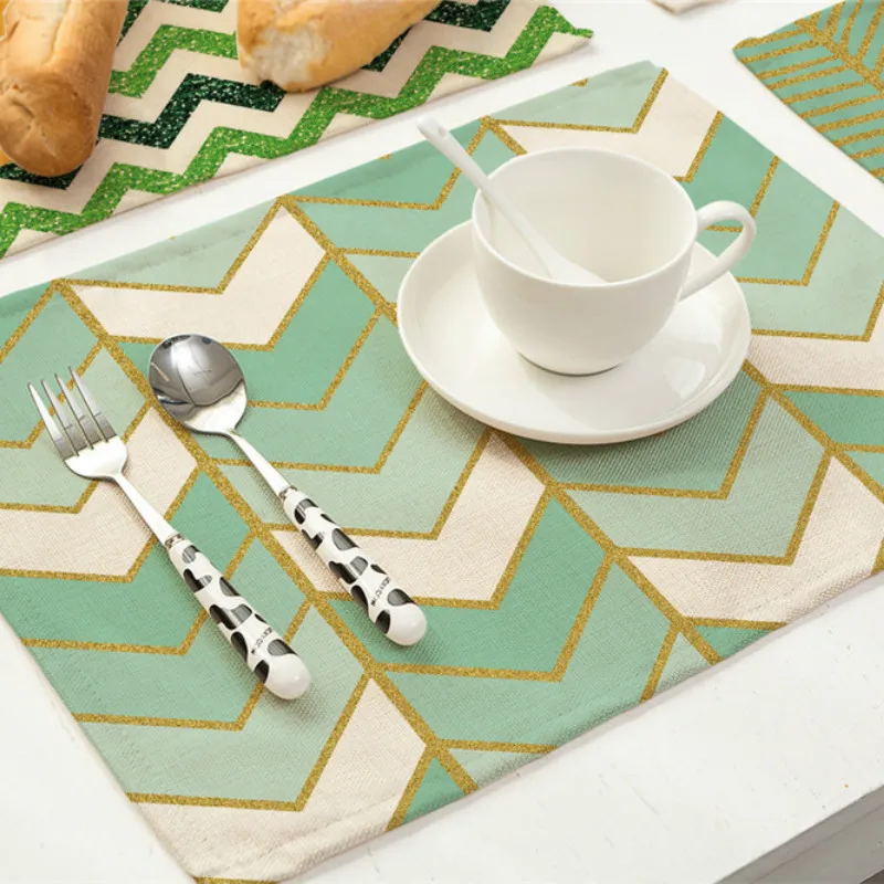 

1PC Linen Placemat Geometry Stripe Pattern Mat Kitchen Accessories Drink Coaster Pad Plate Almofada Doilies Pad Table